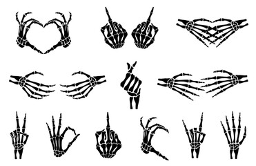 Set of skeleton hands gestures, fingers, black flat vector, cut files - 779200556