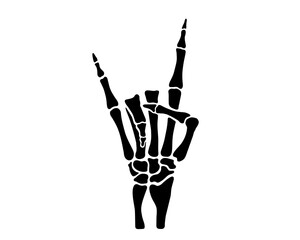 Skeleton hands gesture horns, rock, fingers, black flat vector, cut files - 779200561