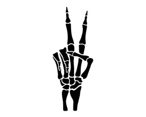 Skeleton hands gesture victory, fingers, black flat vector, cut files - 779200576