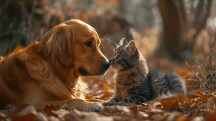 Pawsitively Adorable: Dog and Cat Bonding in Soft Glow, generative ai