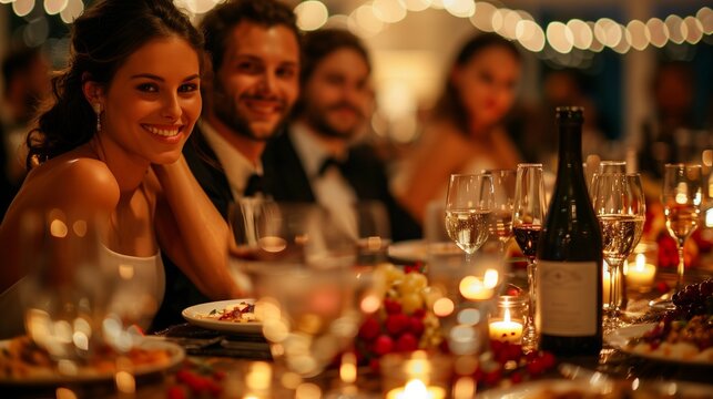 Chic Gathering: Crystal Glassware and Fine Porcelain at Dimly Lit Dinner Party, generative ai