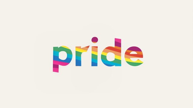 The word "pride" is rendered in a bold, modern typeface with a spectrum of rainbow shadows casting on a neutral-toned background, highlighting the intersection of pride and artistic expression.