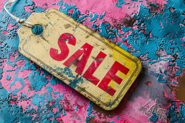 vintage SALE sign or tag, thrift shop, bargains - obrazy, fototapety, plakaty