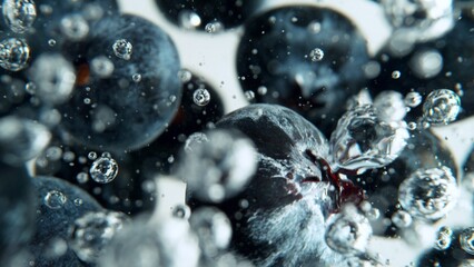 Macro shot of blueberries in the water. - 779203173