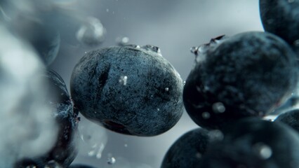 Macro shot of blueberries in the water. - 779203180