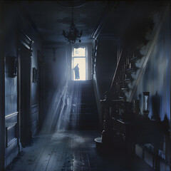 Eerie Shadows: Captivating Frame from a Classic Ghost Film