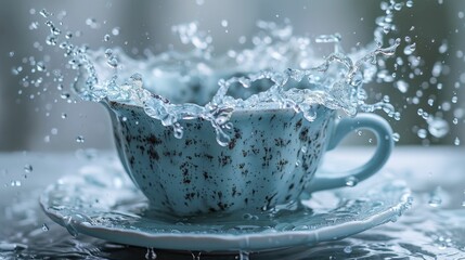 Dramatic visual of a storm in a teacup, a play on the idiom with literal interpretation, on white background. - obrazy, fototapety, plakaty