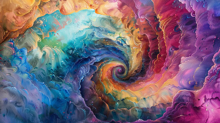 Spiraling vortexes of vibrant colors expanding and contracting, creating a mesmerizing visual spectacle on the canvas.