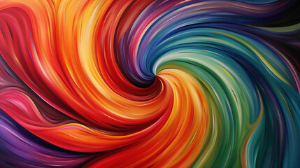 Spirals of vivid hues intertwining in a dynamic display, creating a sense of movement and energy captured on the canvas.