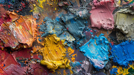 A palette of different colors of oil or acrylic paint. Graphic resource or asset.