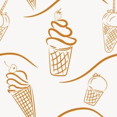 Seamless pattern with ice cream, vector illustration. - obrazy, fototapety, plakaty