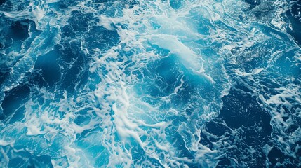 Blue abstract ocean seascape. Surface of the sea. Water waves top view. Nature background. Illustration for cover, card, postcard, interior design, decor or print. - 779204939