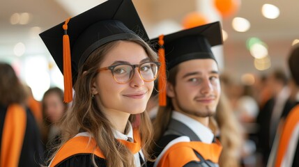Obraz premium Young happy and joyful graduates. Graduation ceremony of students from prestigious universities and business schools. Generative ai