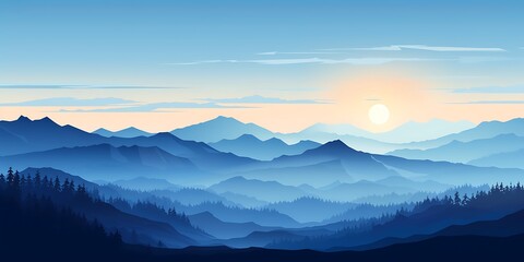 Foggy mountains landscape at night. Vector illustration