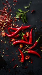 Sliced red hot chilli peppers with seeds