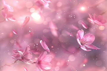 Fototapeta na wymiar Seamless pink cherry blossoms floating pattern