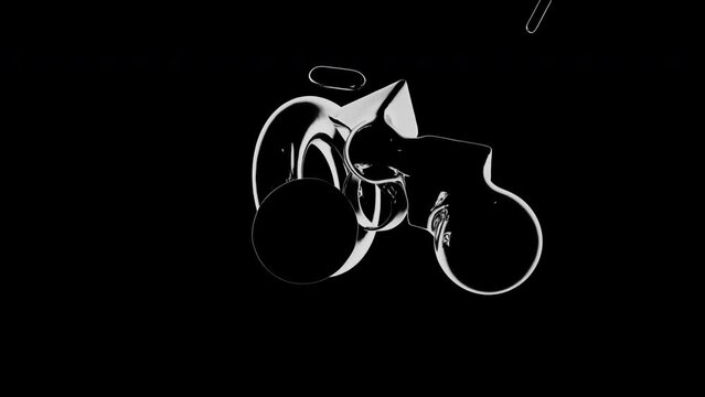 3D animation of abstract smooth volume object from primitives shapes with silver material. Abstract morph liquid form on black background. 4k seamless loop animated template