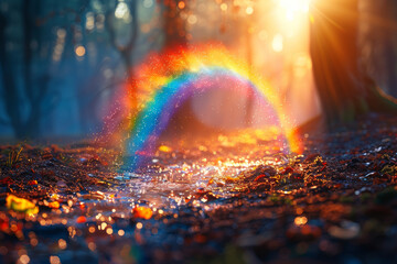 A radiant rainbow arching across the sky, symbolizing maternal hope and promise. Concept of maternal optimism. Generative Ai. - obrazy, fototapety, plakaty