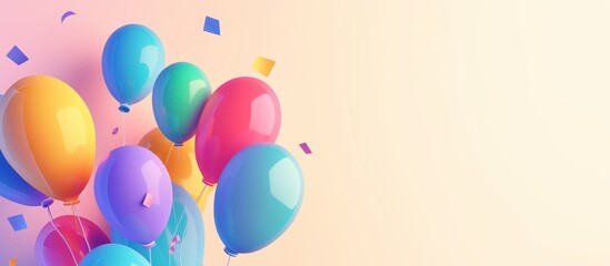 Happy Birthday greetings banner template with blank space for text, bright colors, minimalistic flat style with soft background	