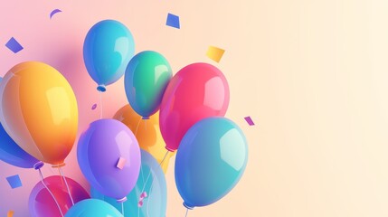 Happy Birthday greetings banner template with blank space for text, bright colors, minimalistic flat style with soft background	