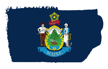 Maine state flag with palette knife paint brush strokes grunge texture design. Grunge United States brush stroke effect