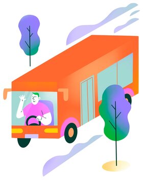 Illustrated Graphic and Bold Bus and Bus Driver 