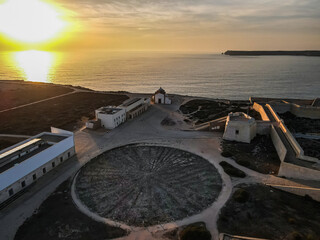 Compass Rose, Sagres at sunset. Algarve, Portugal
