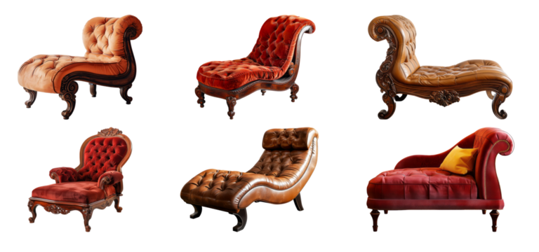 Elegant and classic chaise lounges to add sophistication to your living space cut out on transparent background