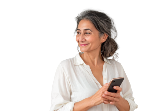 Middle Eastern Woman Holding Phone - Powered by Adobe