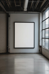 Gallery Warehouse Aesthetics: Blank Picture Frame on Concrete Floor