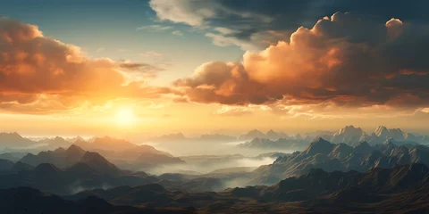 Afwasbaar fotobehang Mountain landscape at sunset. Panoramic view of the mountains. © Graphicsstudio 5
