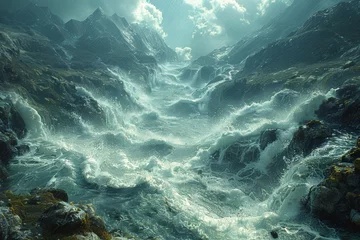 Voilages Vert bleu A turbulent river carving its way through rugged canyon walls, shaping the landscape over time. Concept of geological turbulence. Generative Ai.