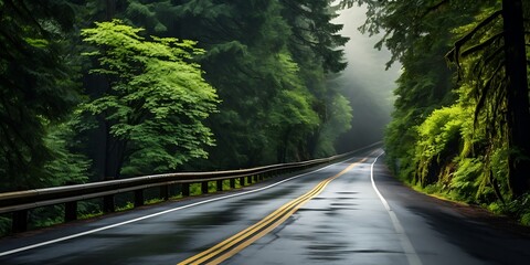 Road in the redwood forest in California, USA. - obrazy, fototapety, plakaty