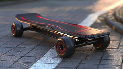 Skateboard With Red Wheels on Ground - obrazy, fototapety, plakaty