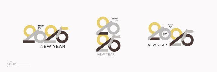 Unique and classic Happy New Year 2025 logo design. Set of creative 2025 designs. Classic and minimalist background for 2025 banners, cards and social media posts.