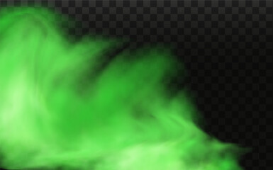 Green stink bad smell, smoke or poison gases,chemical toxic vapour.Vector realistic set of stench breath or sweat odor isolated on transparent checkered background.
