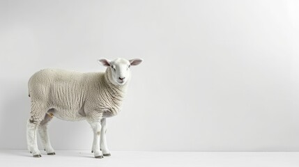 a white sheep is standing in a empty room - generative ai