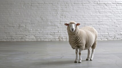 a white sheep is standing in a empty room - generative ai