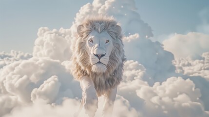 White Lion Standing Above Clouds