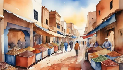 Badkamer foto achterwand Whimsical Watercolor Depiction Of A Vibrant Street2 © Sinooja