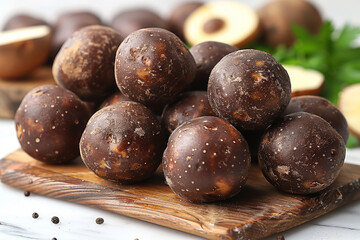 Obraz premium A heap of earthy brown potatoes is boiled until fork-tender, ready to be mashed into creamy goodness. Concept of comfort food and hearty meals. Generative Ai.