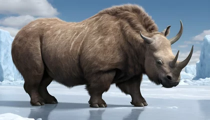 Deurstickers Woolly Rhino With Its Thick Fur And Formidable Ho © Sinooja
