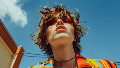 Man With Sunglasses Looking Up. Generative AI