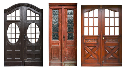 Set of vintage old wooden entrance doors.