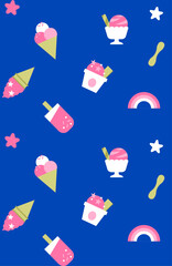 Ice creams pattern. blue background