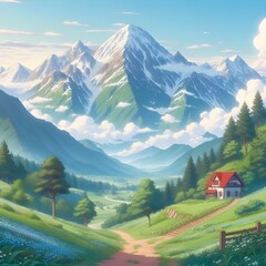 Anime style Mountain village