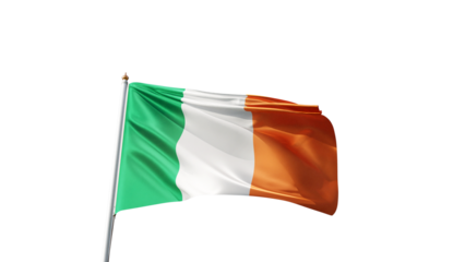 irish flag on a transparent background, waving in the wind, ireland flag on a blue sky, tall flagpole, national symbol of ireland, dublin, transparent png