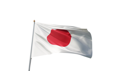 flag of japan on a transparent background, waving in the wind, symbol of the japanese people, asian country, rising sun, tall flagpole, transparent png