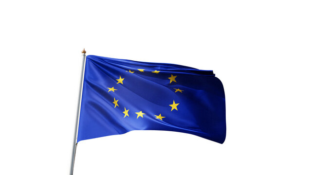 European union flag on transparent background, ue, eu, europe, blue, yellow stars, flagpole, republic, no background, realistic flag waving in the wind, png transparent, alpha