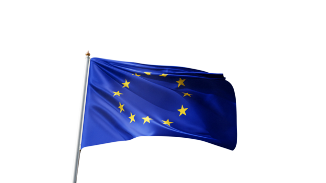 European union flag on transparent background, ue, eu, europe, blue, yellow stars, flagpole, republic, no background, realistic flag waving in the wind, png transparent, alpha